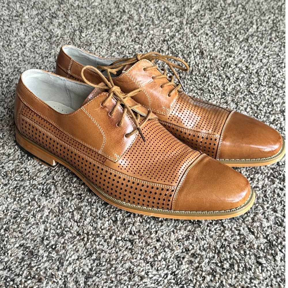 Giovanni Men’s Cap Toe Perforated Dress Shoes Tan Leather US 8.5